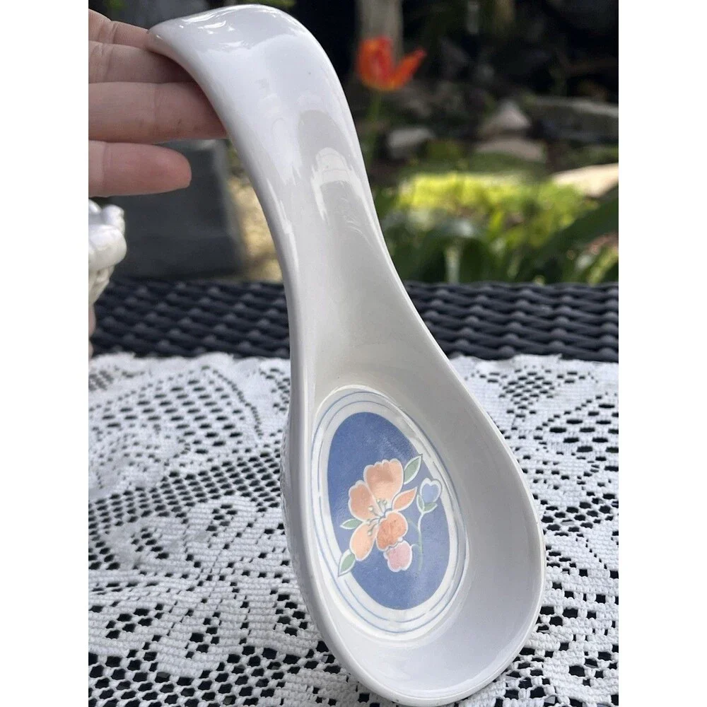 1990s Vintage Floral Ceramic Spoon Rest GHC Mexico Country Kitchen Decor